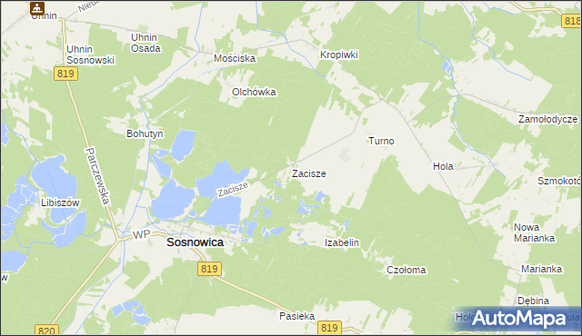 mapa Zacisze gmina Sosnowica, Zacisze gmina Sosnowica na mapie Targeo