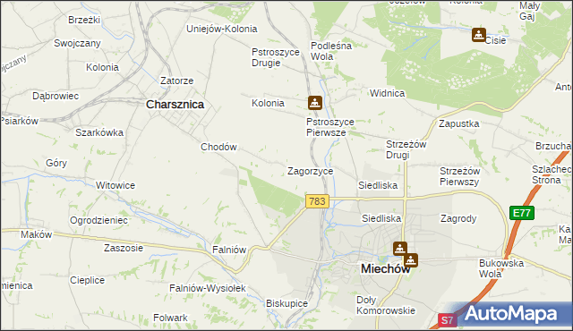 mapa Zagorzyce gmina Miechów, Zagorzyce gmina Miechów na mapie Targeo