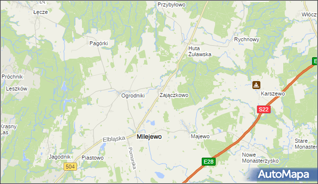 mapa Zajączkowo gmina Milejewo, Zajączkowo gmina Milejewo na mapie Targeo