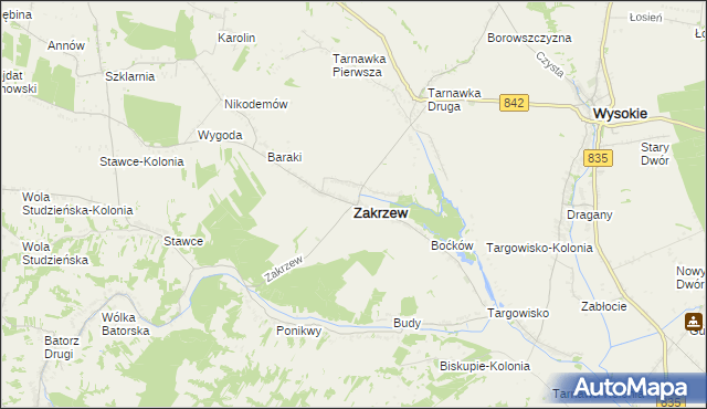 mapa Zakrzew powiat lubelski, Zakrzew powiat lubelski na mapie Targeo