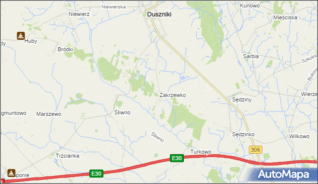 mapa Zakrzewko gmina Duszniki, Zakrzewko gmina Duszniki na mapie Targeo