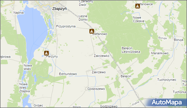 mapa Zakrzewko gmina Zbąszyń, Zakrzewko gmina Zbąszyń na mapie Targeo