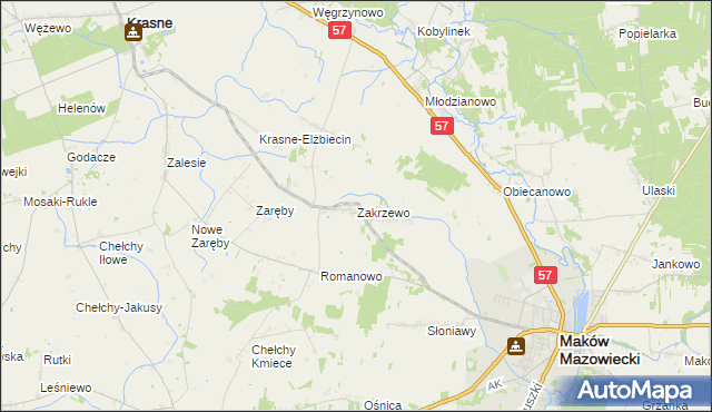 mapa Zakrzewo gmina Karniewo, Zakrzewo gmina Karniewo na mapie Targeo