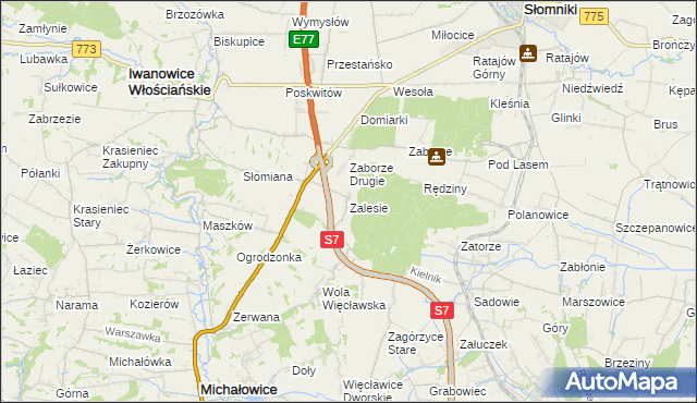 mapa Zalesie gmina Iwanowice, Zalesie gmina Iwanowice na mapie Targeo