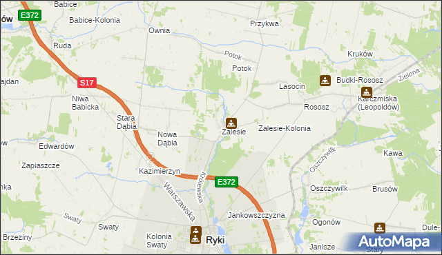 mapa Zalesie gmina Ryki, Zalesie gmina Ryki na mapie Targeo