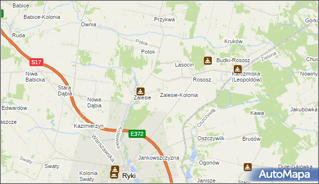 mapa Zalesie-Kolonia gmina Ryki, Zalesie-Kolonia gmina Ryki na mapie Targeo