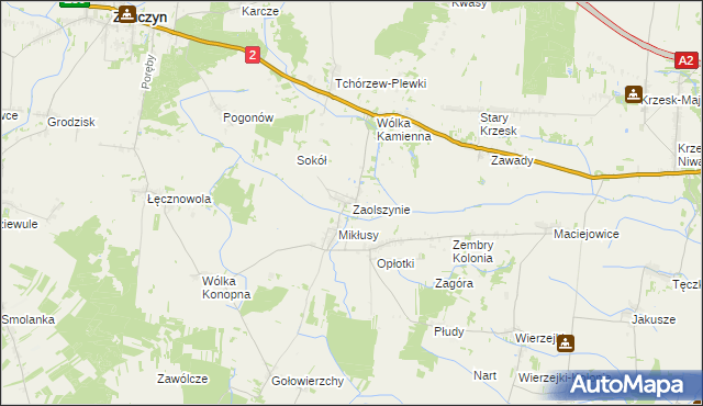 mapa Zaolszynie gmina Trzebieszów, Zaolszynie gmina Trzebieszów na mapie Targeo