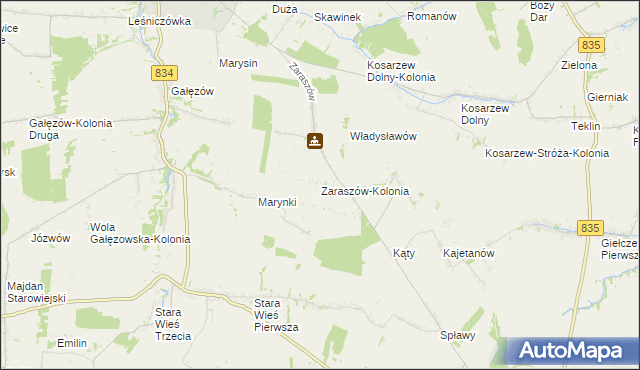 mapa Zaraszów-Kolonia, Zaraszów-Kolonia na mapie Targeo