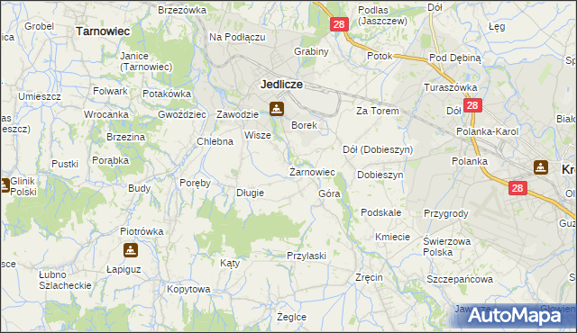 mapa Żarnowiec gmina Jedlicze, Żarnowiec gmina Jedlicze na mapie Targeo