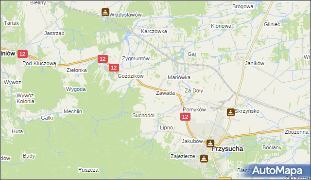 mapa Zawada gmina Przysucha, Zawada gmina Przysucha na mapie Targeo