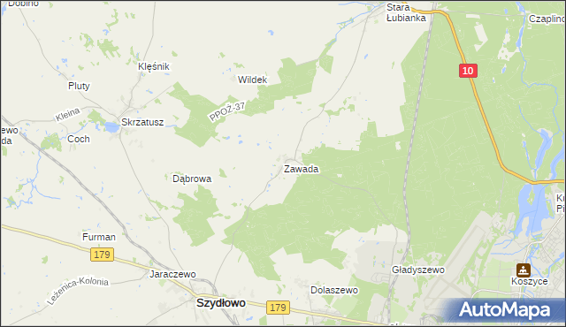 mapa Zawada gmina Szydłowo, Zawada gmina Szydłowo na mapie Targeo