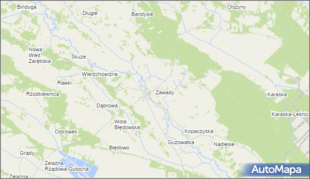 mapa Zawady gmina Baranowo, Zawady gmina Baranowo na mapie Targeo