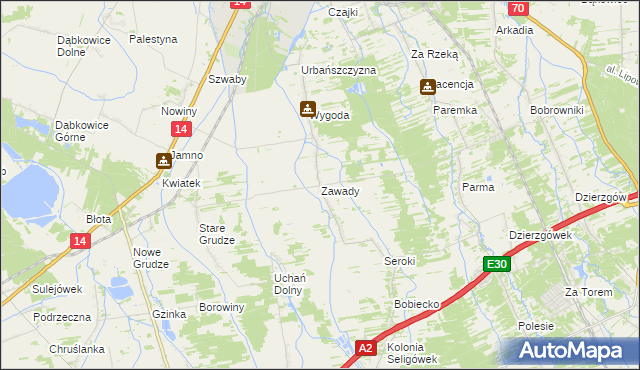 mapa Zawady gmina Łowicz, Zawady gmina Łowicz na mapie Targeo