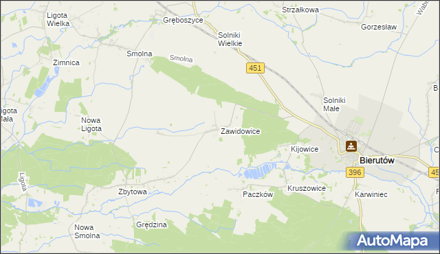 mapa Zawidowice gmina Bierutów, Zawidowice gmina Bierutów na mapie Targeo