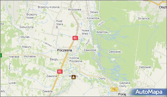 mapa Zawodzie gmina Poczesna, Zawodzie gmina Poczesna na mapie Targeo