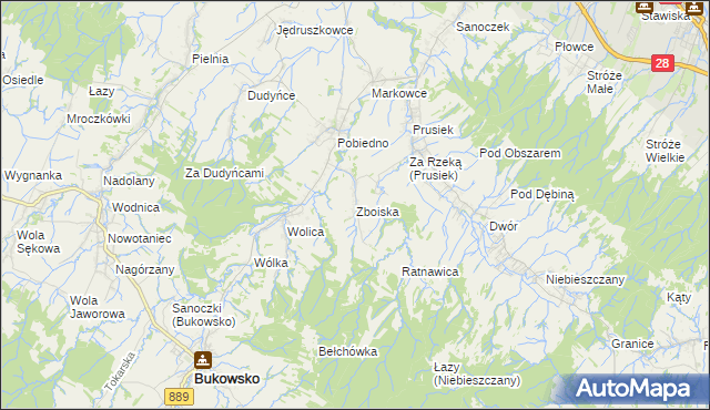 mapa Zboiska gmina Bukowsko, Zboiska gmina Bukowsko na mapie Targeo