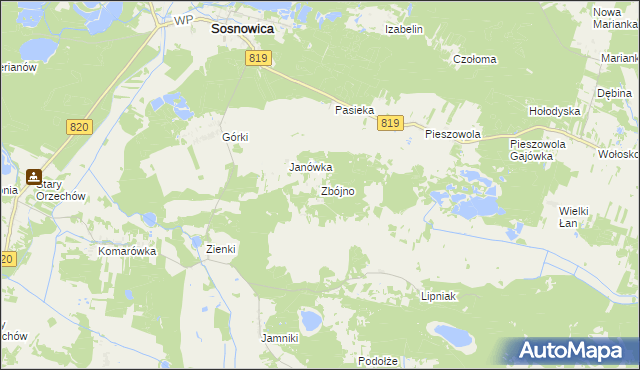 mapa Zbójno gmina Sosnowica, Zbójno gmina Sosnowica na mapie Targeo