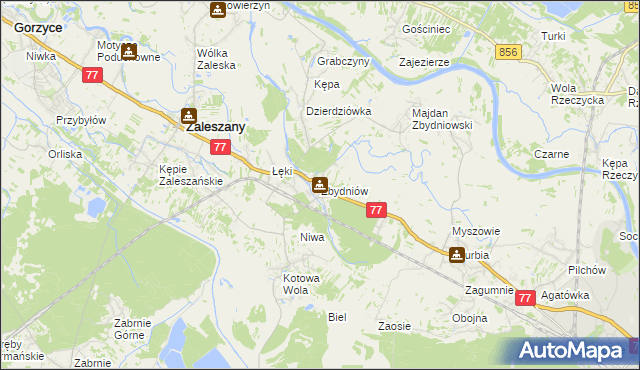 mapa Zbydniów gmina Zaleszany, Zbydniów gmina Zaleszany na mapie Targeo