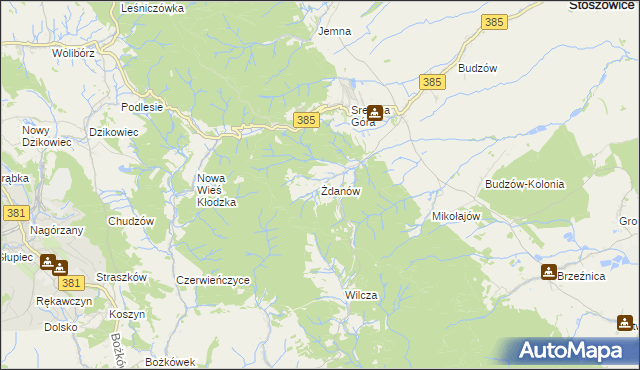 mapa Żdanów gmina Stoszowice, Żdanów gmina Stoszowice na mapie Targeo