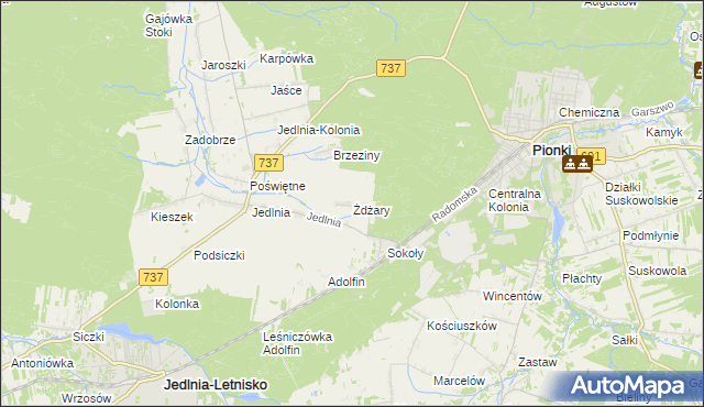 mapa Żdżary gmina Pionki, Żdżary gmina Pionki na mapie Targeo