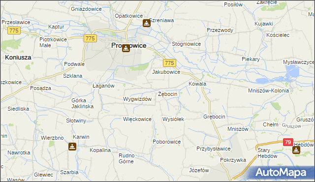 mapa Żębocin, Żębocin na mapie Targeo