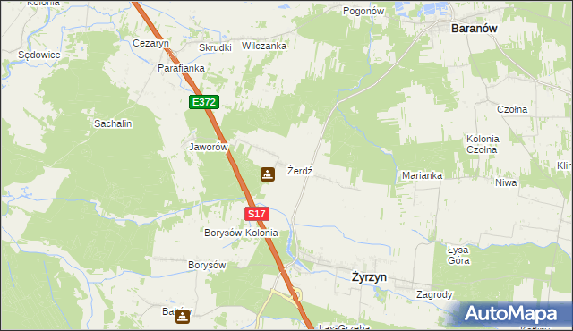 mapa Żerdź gmina Żyrzyn, Żerdź gmina Żyrzyn na mapie Targeo