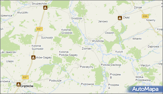 mapa Ziomaki gmina Grębków, Ziomaki gmina Grębków na mapie Targeo