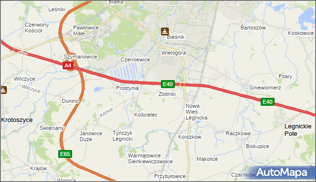 mapa Złotniki gmina Krotoszyce, Złotniki gmina Krotoszyce na mapie Targeo