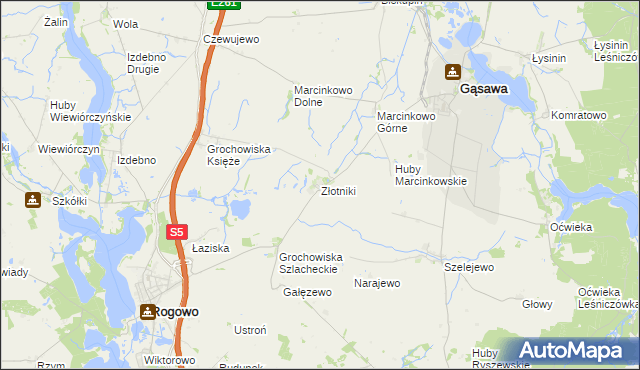 mapa Złotniki gmina Rogowo, Złotniki gmina Rogowo na mapie Targeo