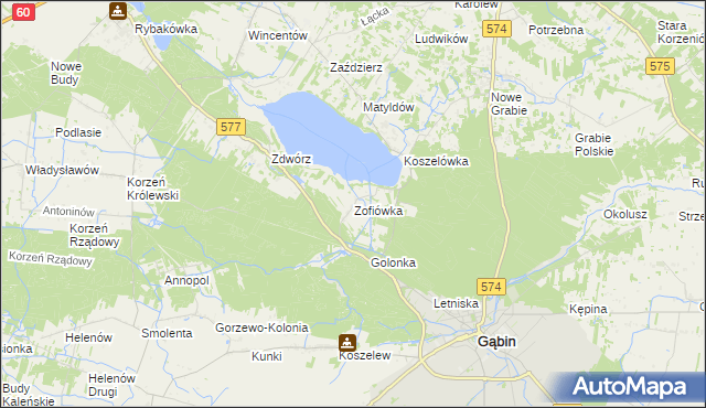 mapa Zofiówka gmina Łąck, Zofiówka gmina Łąck na mapie Targeo