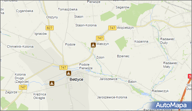 mapa Zosin gmina Bełżyce, Zosin gmina Bełżyce na mapie Targeo