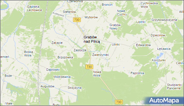 mapa Zwierzyniec gmina Grabów nad Pilicą, Zwierzyniec gmina Grabów nad Pilicą na mapie Targeo