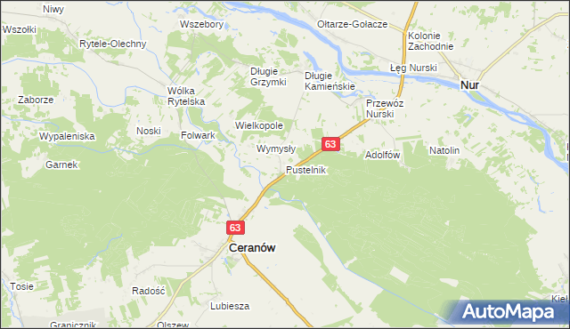 mapa Pustelnik gmina Ceranów, Pustelnik gmina Ceranów na mapie Targeo