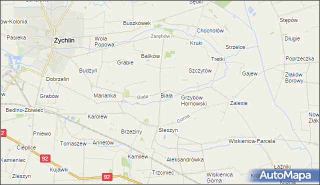 mapa Biała gmina Żychlin, Biała gmina Żychlin na mapie Targeo