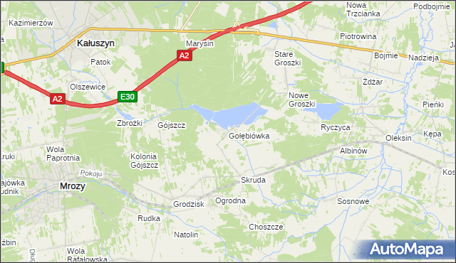 mapa Gołębiówka gmina Kałuszyn, Gołębiówka gmina Kałuszyn na mapie Targeo