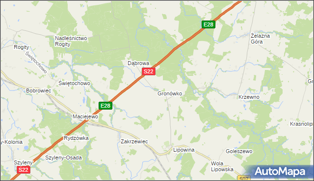 mapa Gronówko gmina Braniewo, Gronówko gmina Braniewo na mapie Targeo