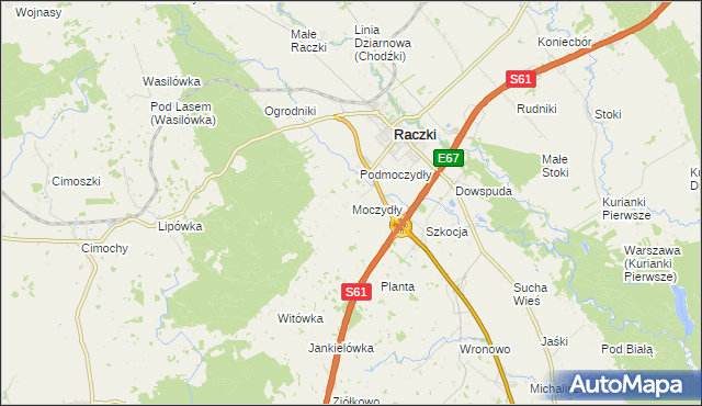 mapa Moczydły gmina Raczki, Moczydły gmina Raczki na mapie Targeo