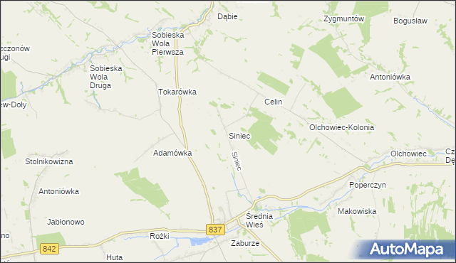 mapa Siniec gmina Żółkiewka, Siniec gmina Żółkiewka na mapie Targeo