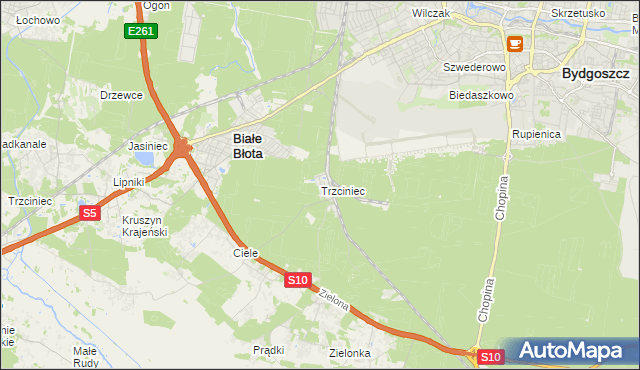 mapa Trzciniec gmina Białe Błota, Trzciniec gmina Białe Błota na mapie Targeo