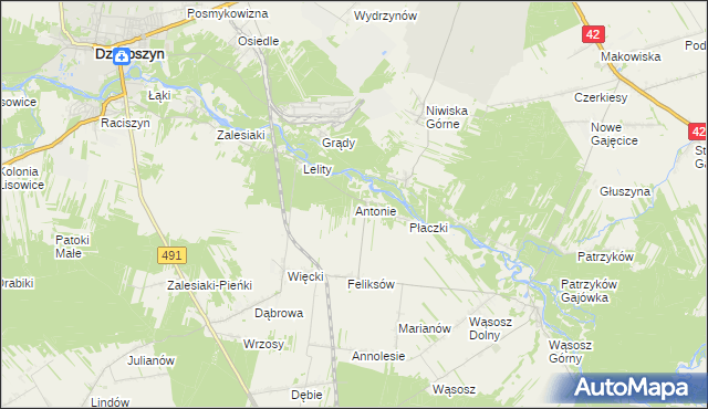 mapa Antonie gmina Popów, Antonie gmina Popów na mapie Targeo