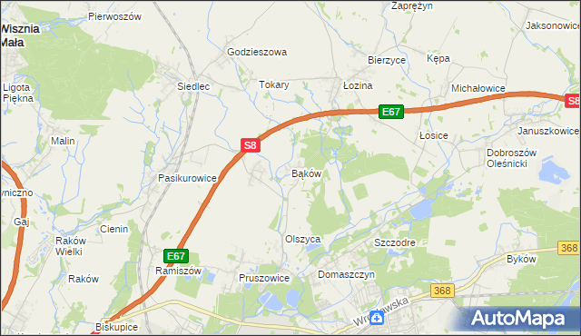 mapa Bąków gmina Długołęka, Bąków gmina Długołęka na mapie Targeo