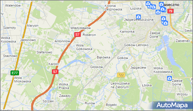 mapa Bąkówka gmina Piaseczno, Bąkówka gmina Piaseczno na mapie Targeo