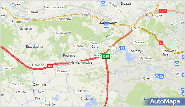 mapa Balice gmina Zabierzów, Balice gmina Zabierzów na mapie Targeo