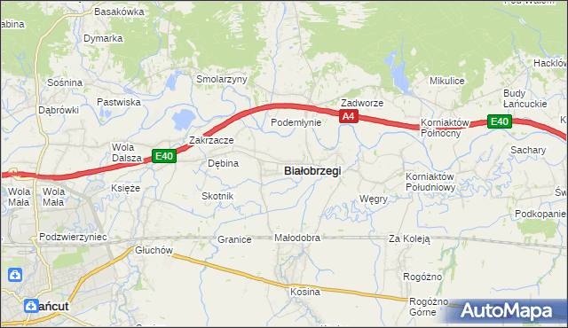 mapa Białobrzegi powiat łańcucki, Białobrzegi powiat łańcucki na mapie Targeo