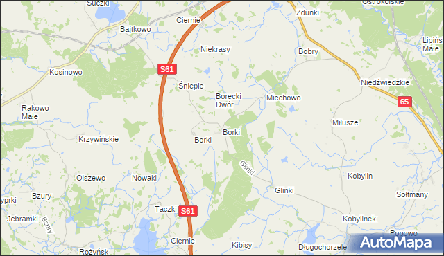 mapa Borki gmina Ełk, Borki gmina Ełk na mapie Targeo