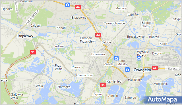 mapa Brzezinka gmina Oświęcim, Brzezinka gmina Oświęcim na mapie Targeo