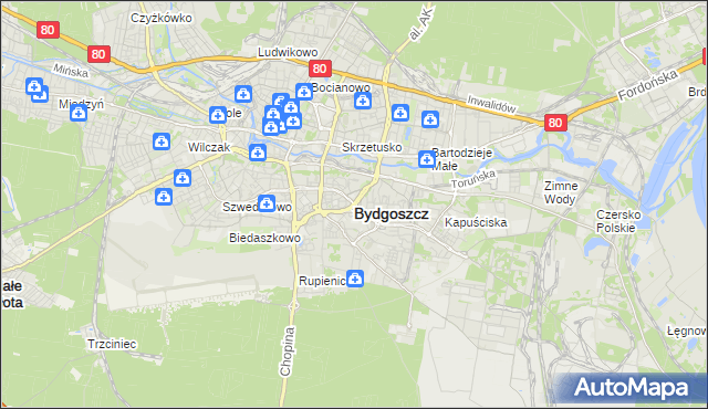 mapa Bydgoszczy, Bydgoszcz na mapie Targeo