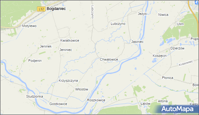 mapa Chwałowice gmina Bogdaniec, Chwałowice gmina Bogdaniec na mapie Targeo