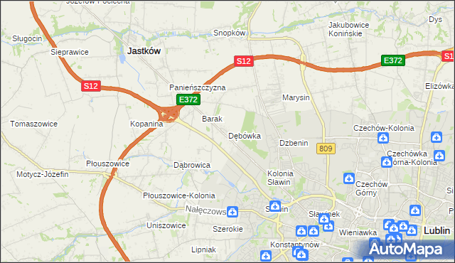 mapa Dębówka gmina Jastków, Dębówka gmina Jastków na mapie Targeo