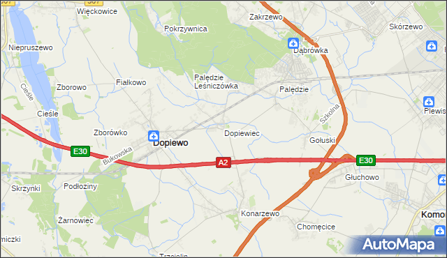 mapa Dopiewiec, Dopiewiec na mapie Targeo